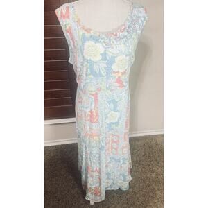 NWT Ruby Rd Sleeveless Midi Dress 2X colorful garden party Spring Easter